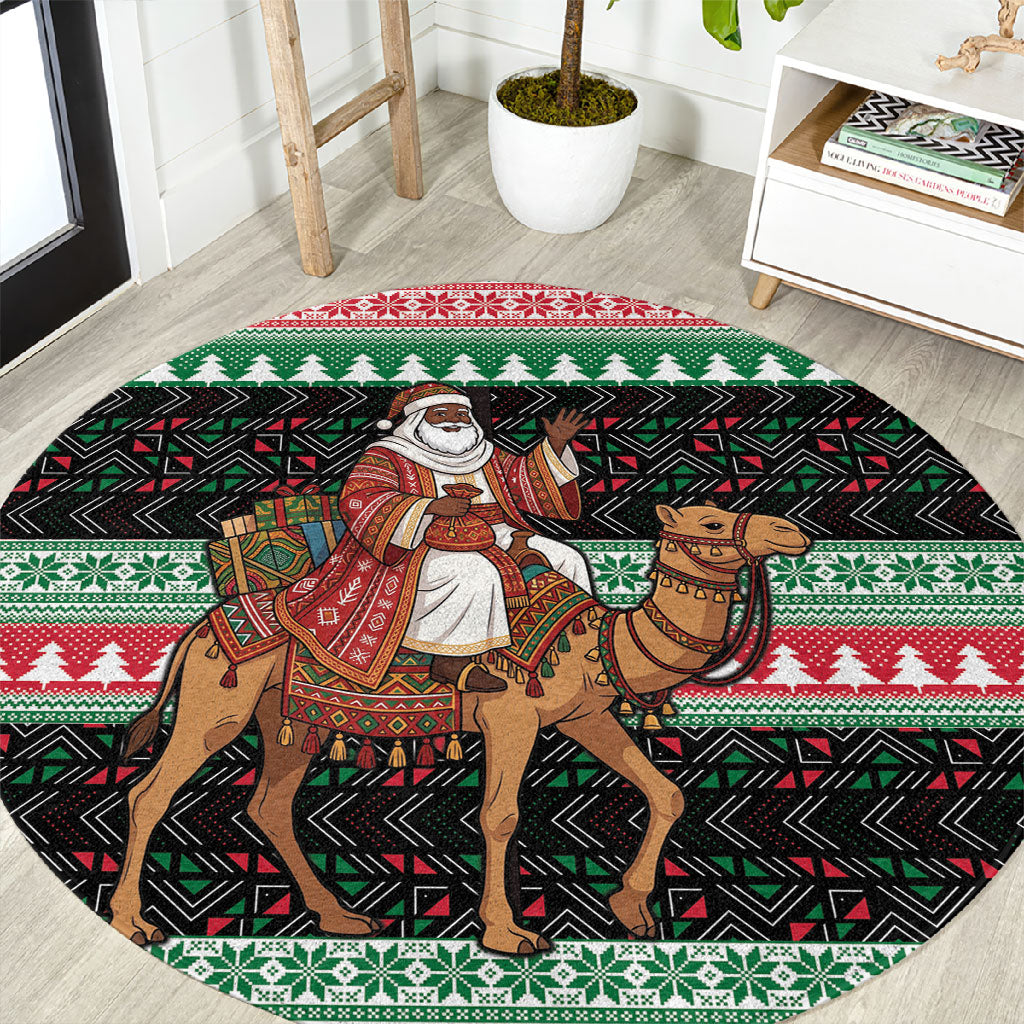 Sudan Christmas Santa Dromedary Camel Round Carpet Sudanese Tobe Inspired Textile