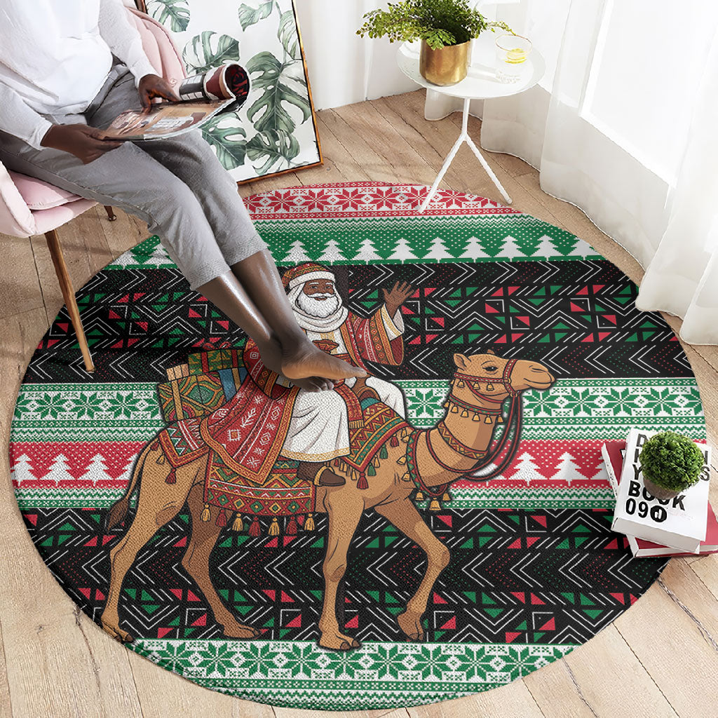 Sudan Christmas Santa Dromedary Camel Round Carpet Sudanese Tobe Inspired Textile