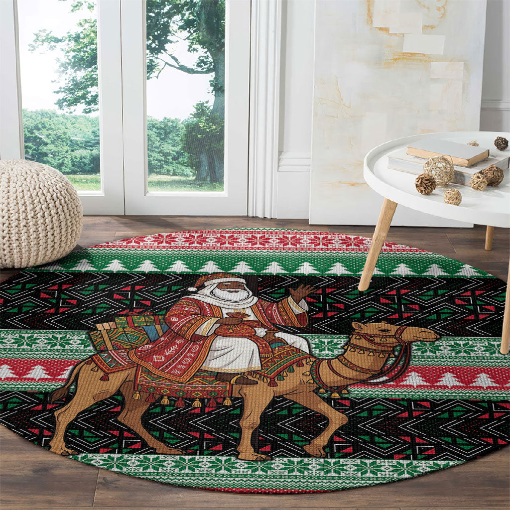 Sudan Christmas Santa Dromedary Camel Round Carpet Sudanese Tobe Inspired Textile