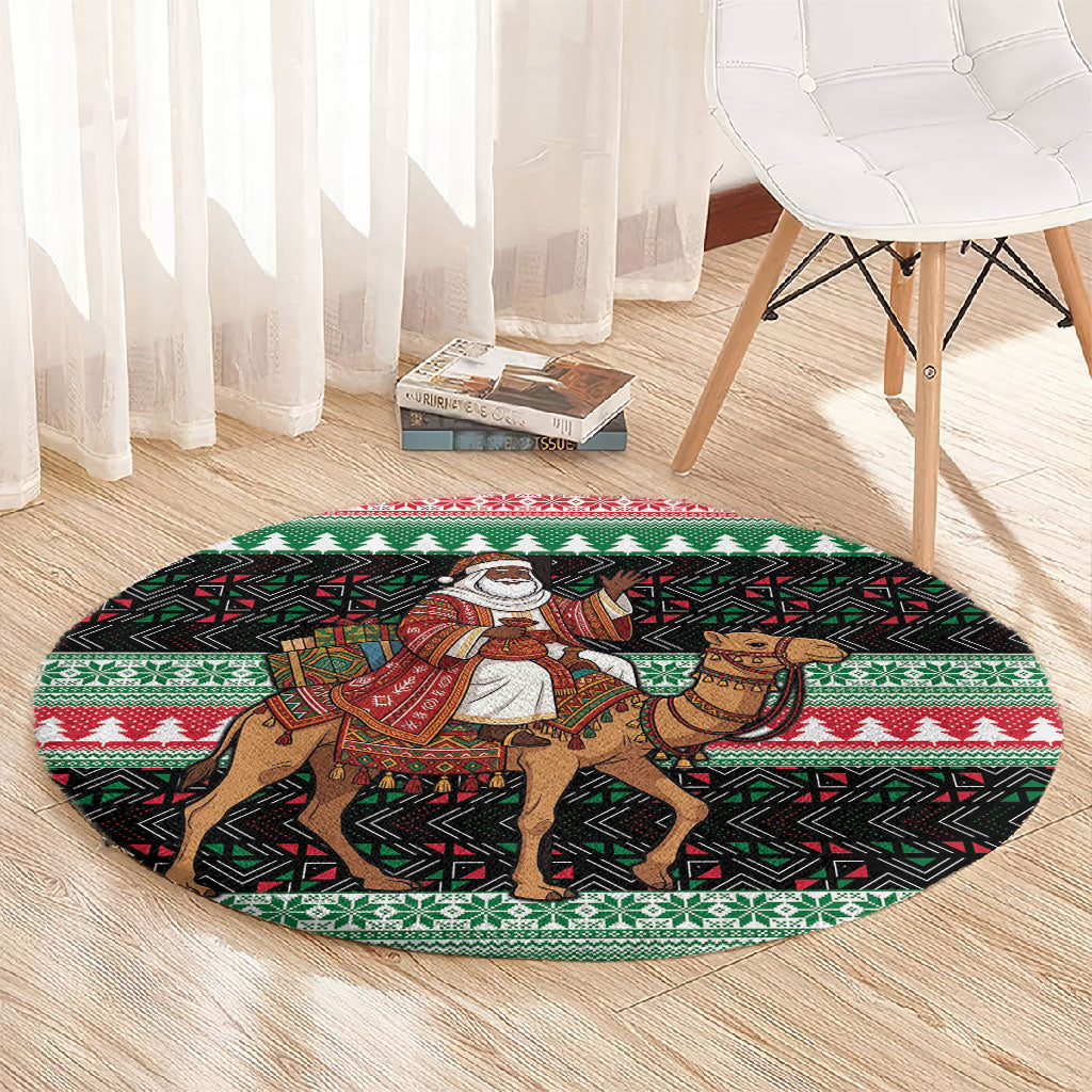 Sudan Christmas Santa Dromedary Camel Round Carpet Sudanese Tobe Inspired Textile