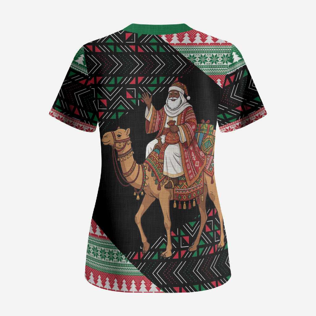 Sudan Christmas Santa Dromedary Camel Scrub Top Sudanese Tobe Inspired Textile