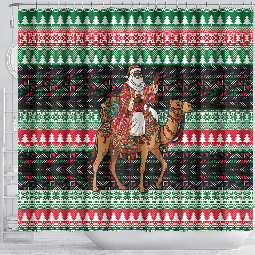 Sudan Christmas Santa Dromedary Camel Shower Curtain Sudanese Tobe Inspired Textile