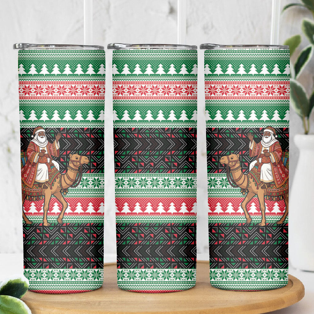 Sudan Christmas Santa Dromedary Camel Skinny Tumbler Sudanese Tobe Inspired Textile