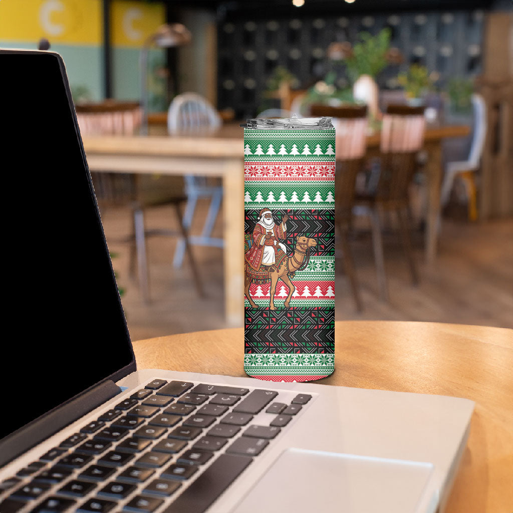 Sudan Christmas Santa Dromedary Camel Skinny Tumbler Sudanese Tobe Inspired Textile