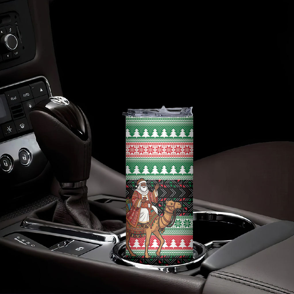 Sudan Christmas Santa Dromedary Camel Skinny Tumbler Sudanese Tobe Inspired Textile