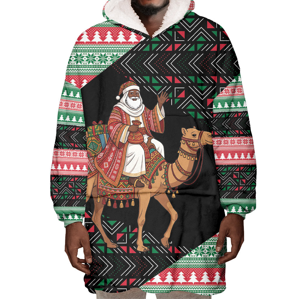 Sudan Christmas Santa Dromedary Camel Wearable Blanket Hoodie Sudanese Tobe Inspired Textile