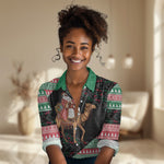 Sudan Christmas Santa Dromedary Camel Women Casual Shirt Sudanese Tobe Inspired Textile
