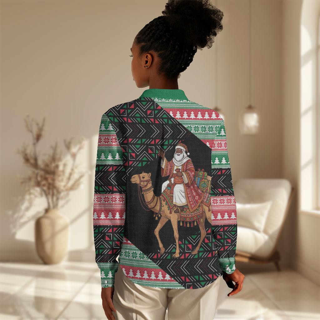 Sudan Christmas Santa Dromedary Camel Women Casual Shirt Sudanese Tobe Inspired Textile