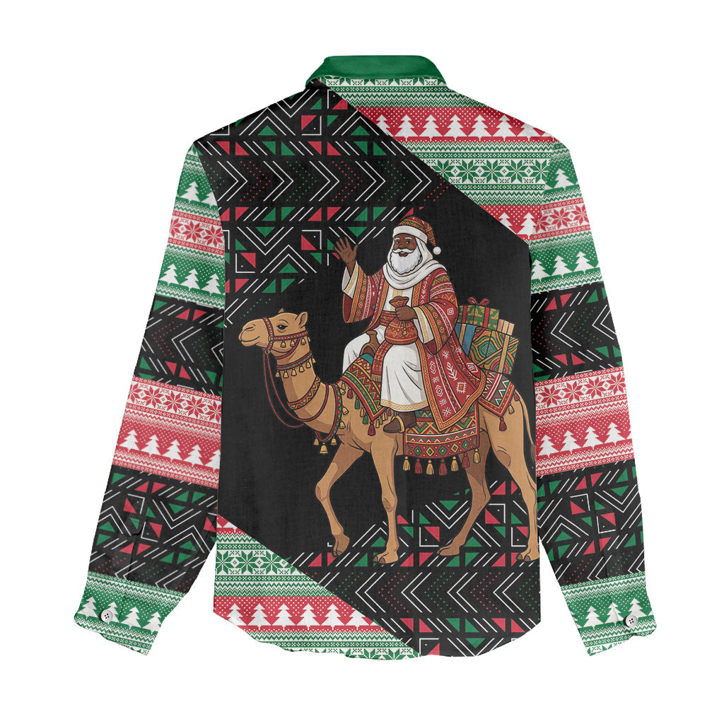 Sudan Christmas Santa Dromedary Camel Women Casual Shirt Sudanese Tobe Inspired Textile