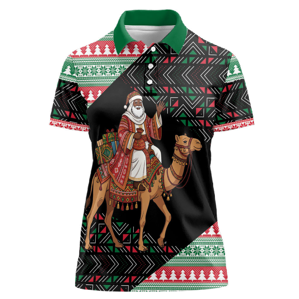 Sudan Christmas Santa Dromedary Camel Women Polo Shirt Sudanese Tobe Inspired Textile