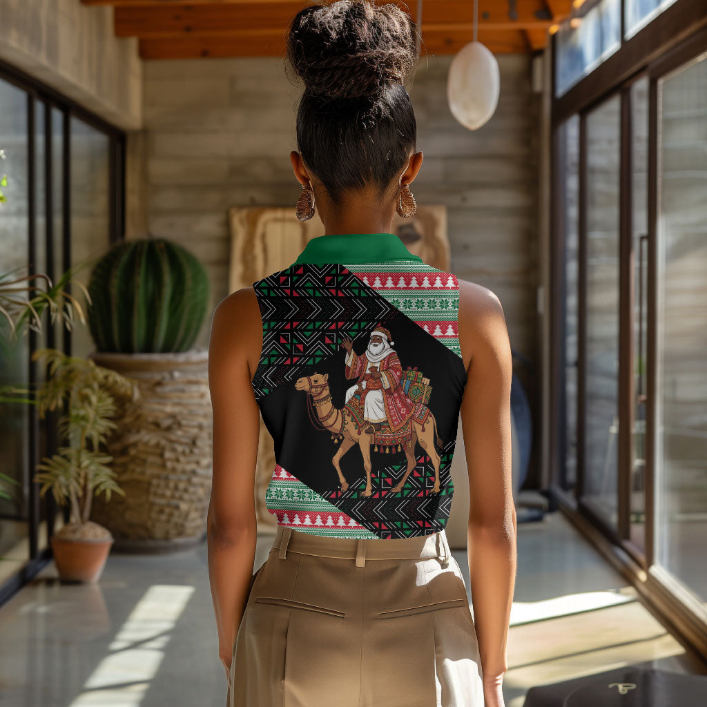 Sudan Christmas Santa Dromedary Camel Women Sleeveless Polo Shirt Sudanese Tobe Inspired Textile