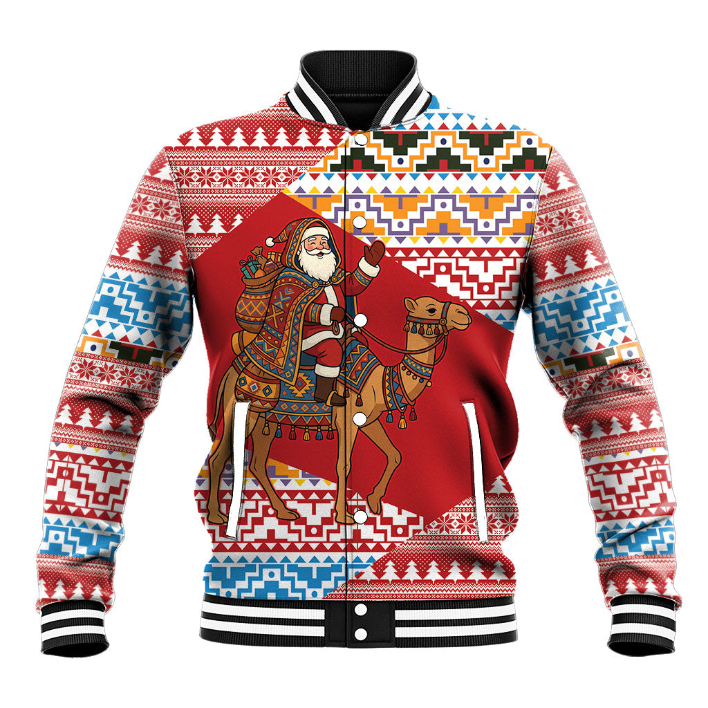 Morocco Christmas Santa Dromedary Camel Baseball Jacket Berber Amazigh Geometric Motifs