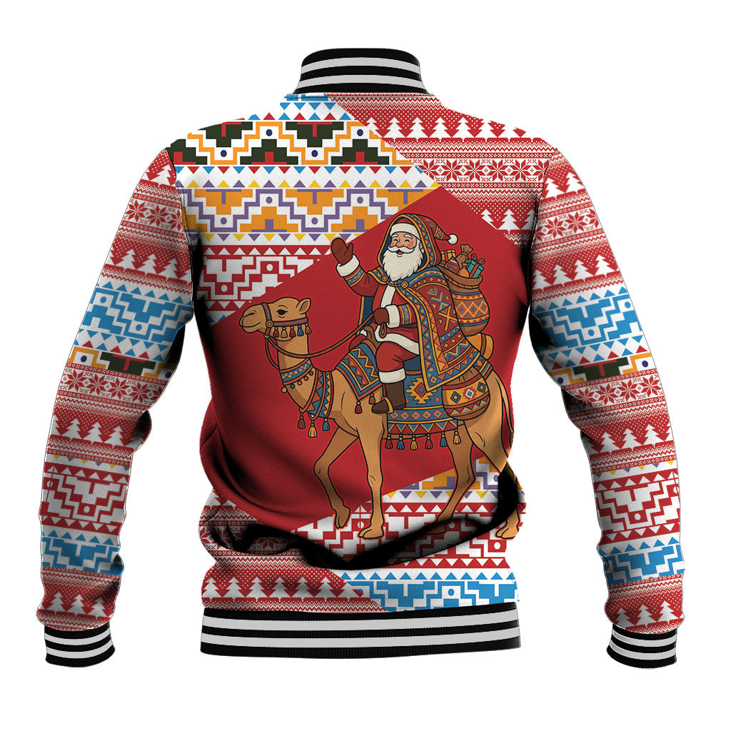 Morocco Christmas Santa Dromedary Camel Baseball Jacket Berber Amazigh Geometric Motifs