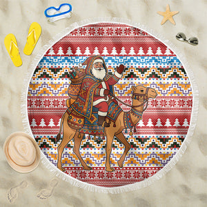 Morocco Christmas Santa Dromedary Camel Beach Blanket Berber Amazigh Geometric Motifs
