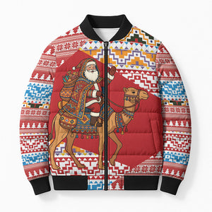 Morocco Christmas Santa Dromedary Camel Bomber Puffer Jacket Berber Amazigh Geometric Motifs