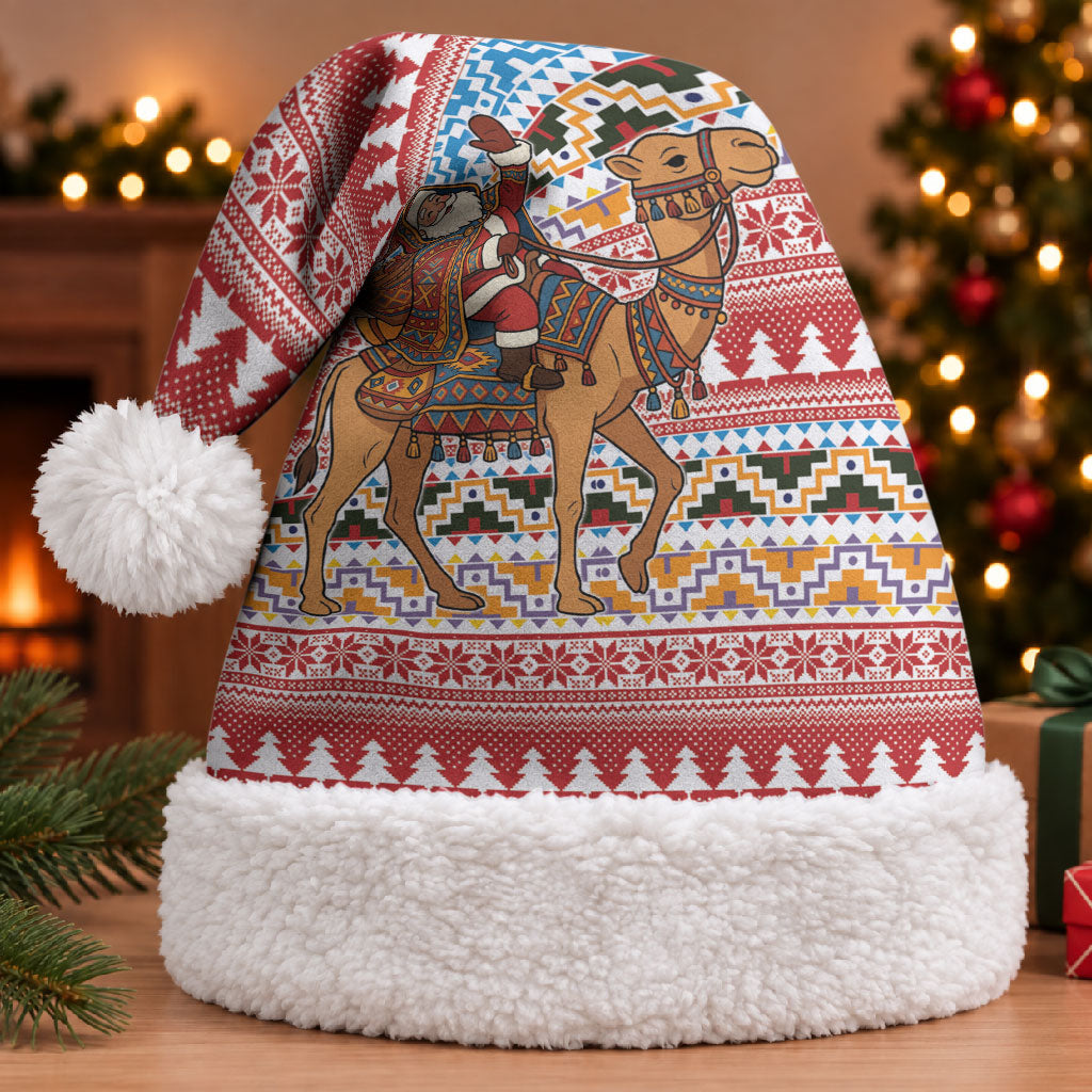 Morocco Christmas Santa Dromedary Camel Christmas Santa Hat Berber Amazigh Geometric Motifs