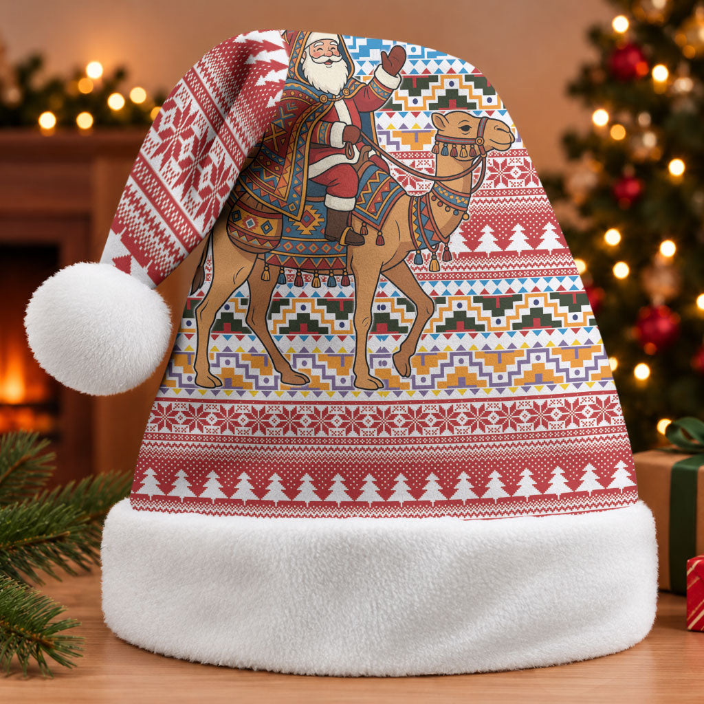 Morocco Christmas Santa Dromedary Camel Christmas Santa Hat Berber Amazigh Geometric Motifs