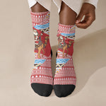 Morocco Christmas Santa Dromedary Camel Crew Socks Berber Amazigh Geometric Motifs