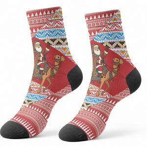 Morocco Christmas Santa Dromedary Camel Crew Socks Berber Amazigh Geometric Motifs