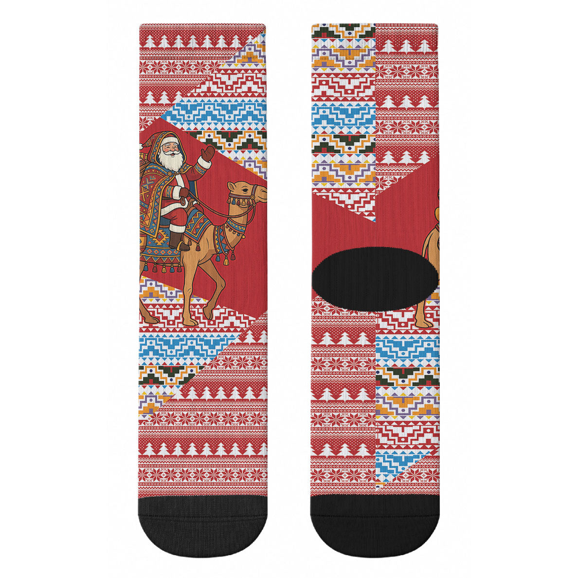 Morocco Christmas Santa Dromedary Camel Crew Socks Berber Amazigh Geometric Motifs