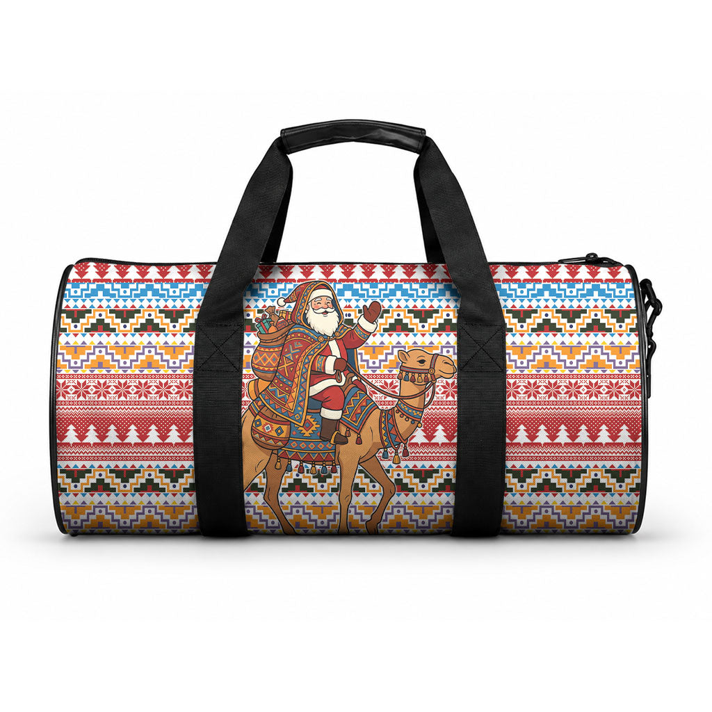 Morocco Christmas Santa Dromedary Camel Duffle Bag Berber Amazigh Geometric Motifs