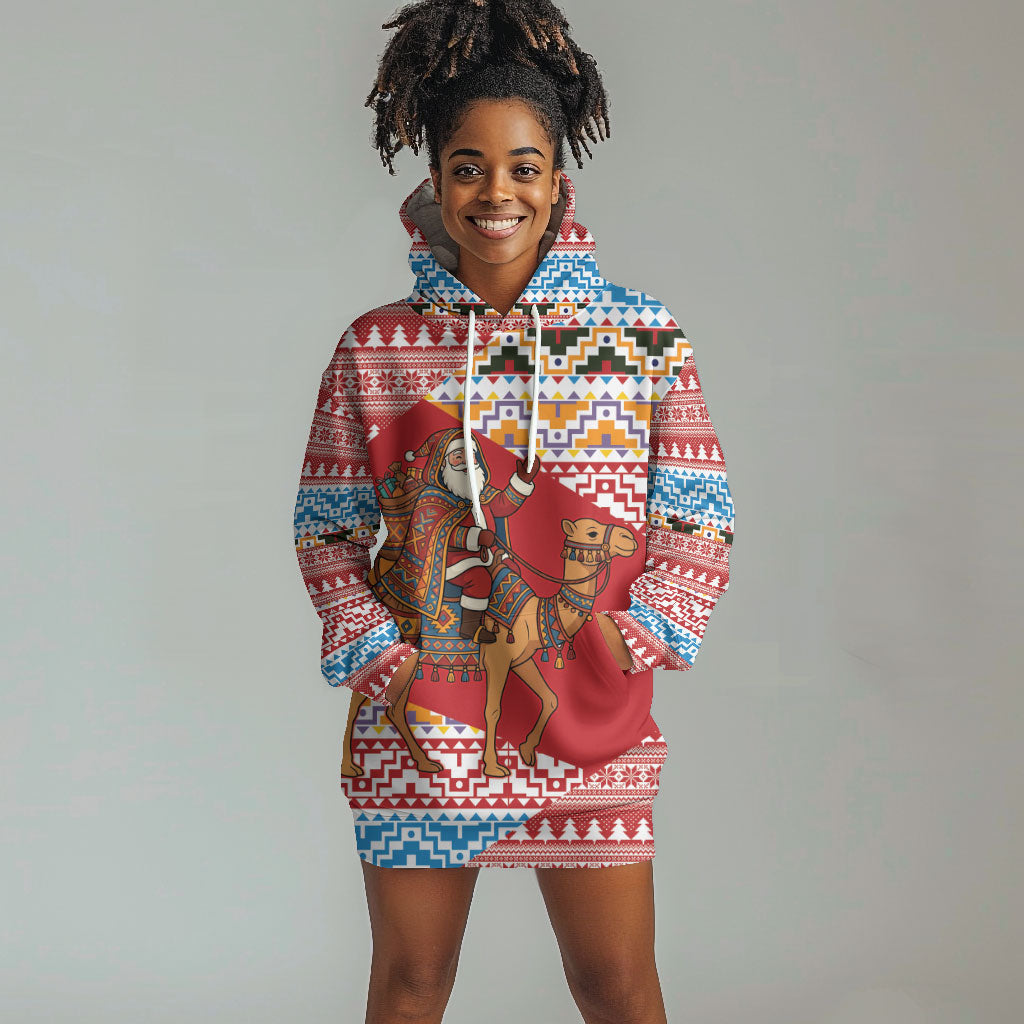 Morocco Christmas Santa Dromedary Camel Hoodie Dress Berber Amazigh Geometric Motifs