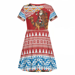 Morocco Christmas Santa Dromedary Camel Kid Short Sleeve Dress Berber Amazigh Geometric Motifs