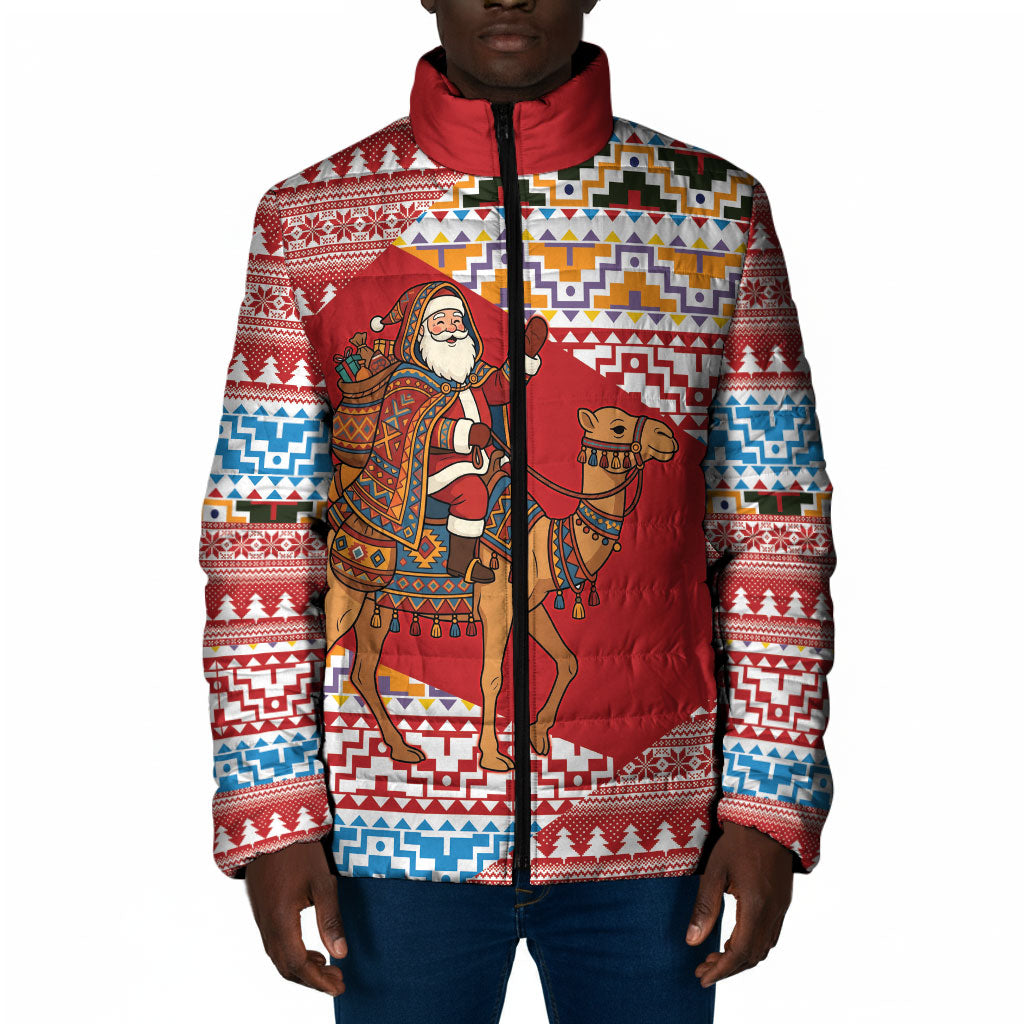 Morocco Christmas Santa Dromedary Camel Padded Jacket Berber Amazigh Geometric Motifs