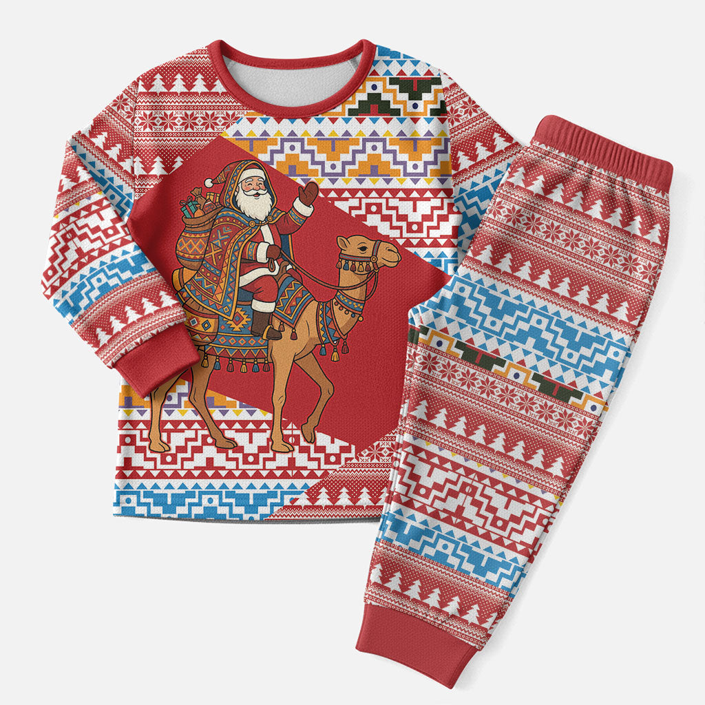 Morocco Christmas Santa Dromedary Camel Christmas Pajama Set Berber Amazigh Geometric Motifs