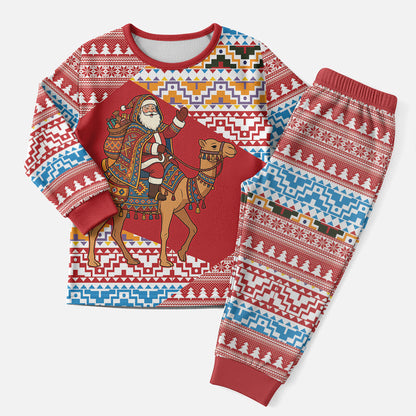 Morocco Christmas Santa Dromedary Camel Christmas Pajama Set Berber Amazigh Geometric Motifs