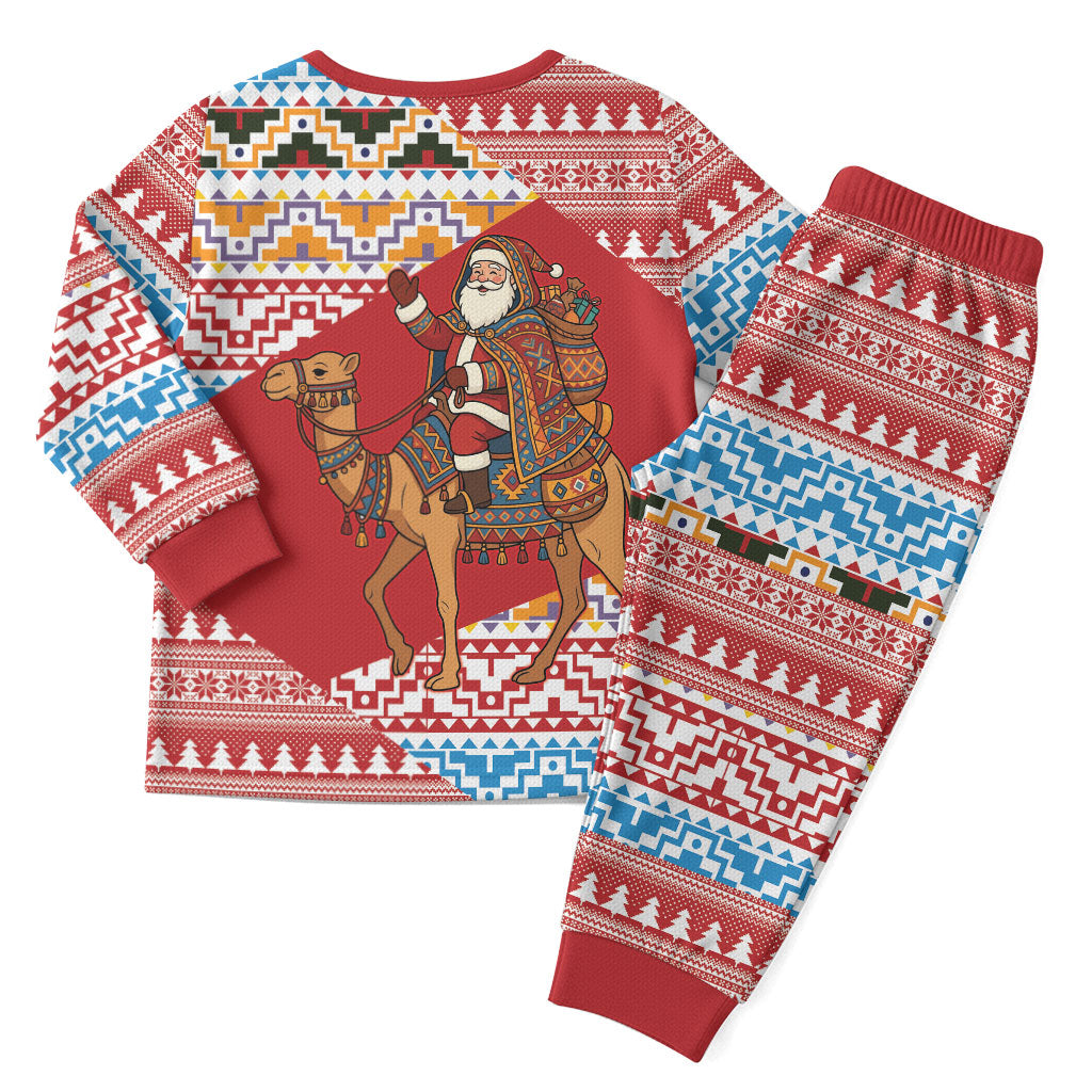 Morocco Christmas Santa Dromedary Camel Christmas Pajama Set Berber Amazigh Geometric Motifs