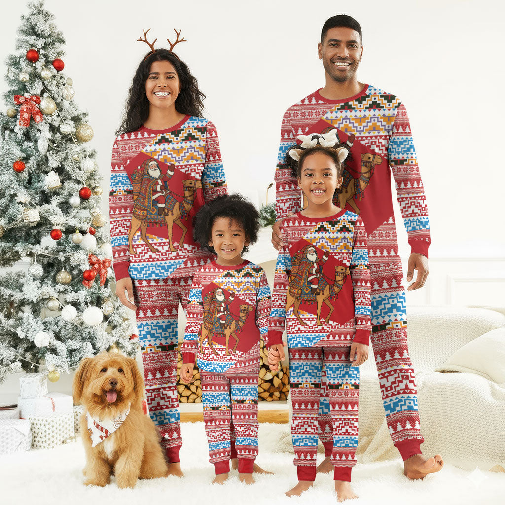 Morocco Christmas Santa Dromedary Camel Christmas Pajama Set Berber Amazigh Geometric Motifs