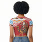 Morocco Christmas Santa Dromedary Camel Raglan Cropped T shirt Berber Amazigh Geometric Motifs