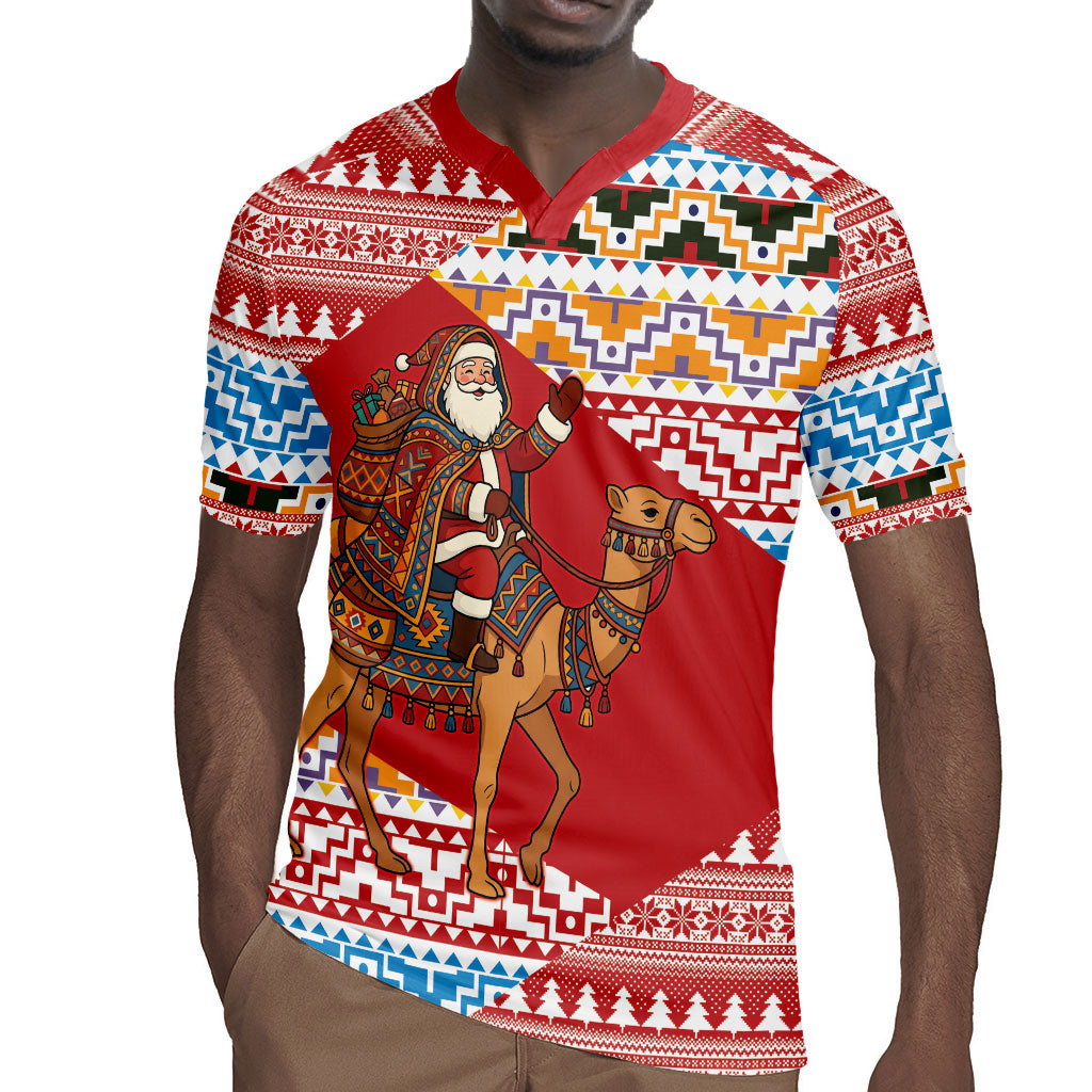 Morocco Christmas Santa Dromedary Camel Rugby Jersey Berber Amazigh Geometric Motifs