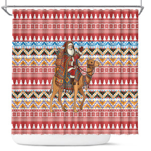 Morocco Christmas Santa Dromedary Camel Shower Curtain Berber Amazigh Geometric Motifs