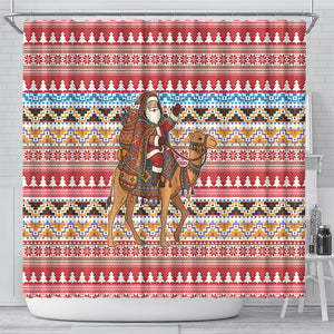 Morocco Christmas Santa Dromedary Camel Shower Curtain Berber Amazigh Geometric Motifs