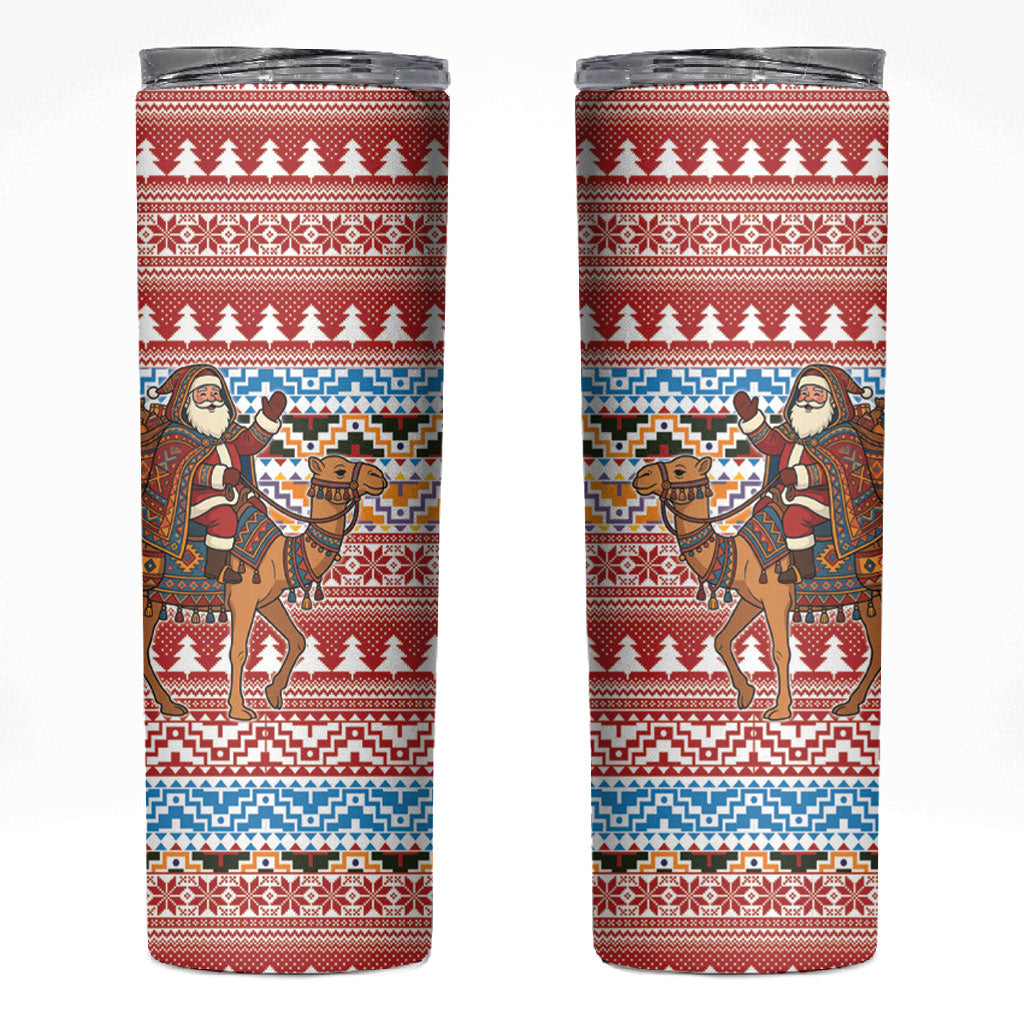 Morocco Christmas Santa Dromedary Camel Skinny Tumbler Berber Amazigh Geometric Motifs