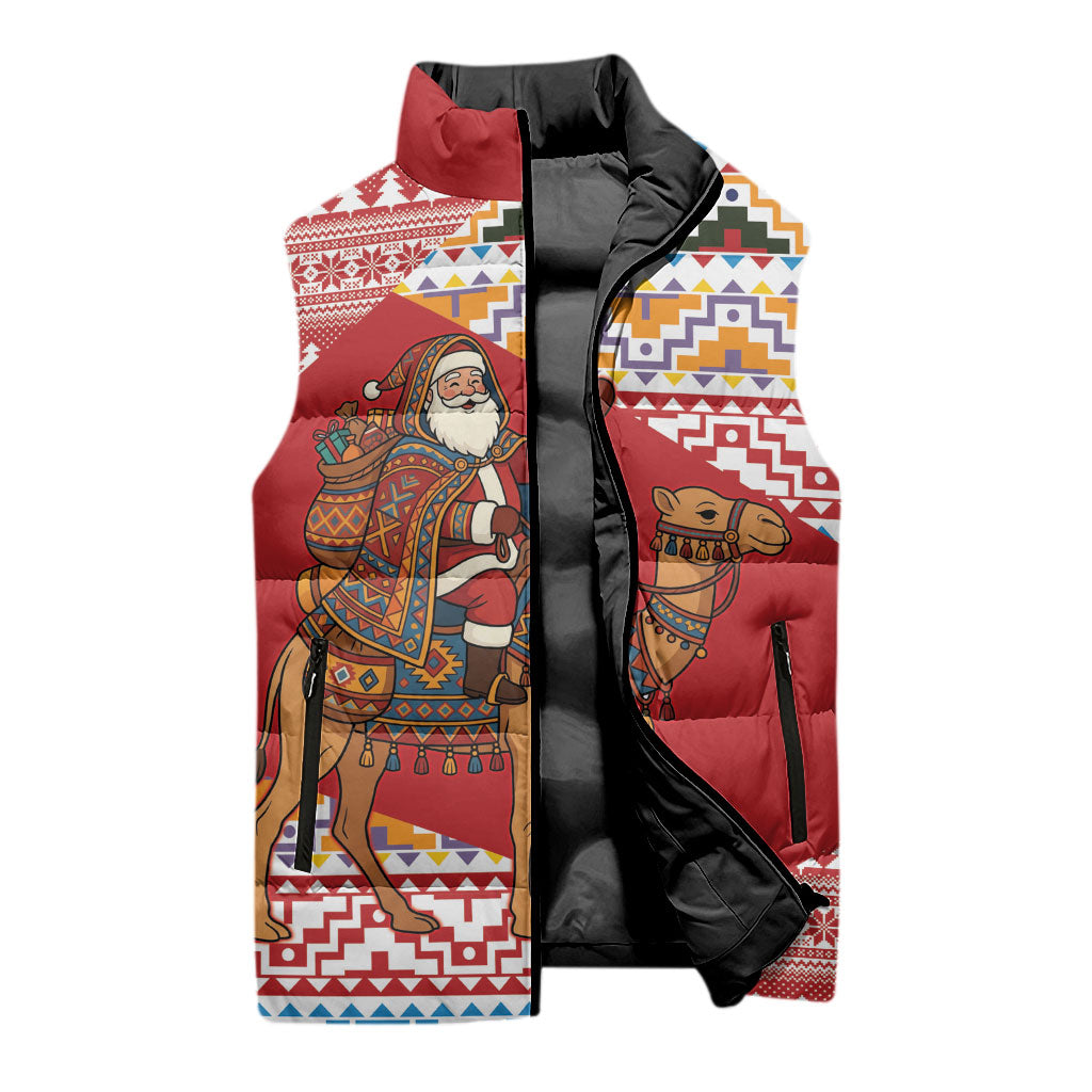Morocco Christmas Santa Dromedary Camel Sleeveless Puffer Jacket Berber Amazigh Geometric Motifs