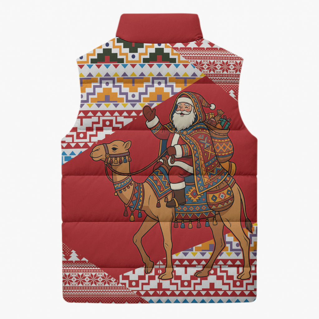 Morocco Christmas Santa Dromedary Camel Sleeveless Puffer Jacket Berber Amazigh Geometric Motifs