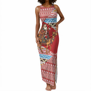 Morocco Christmas Santa Dromedary Camel Tank Maxi Dress Berber Amazigh Geometric Motifs