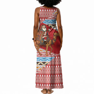 Morocco Christmas Santa Dromedary Camel Tank Maxi Dress Berber Amazigh Geometric Motifs