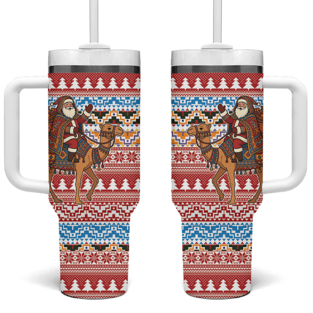 Morocco Christmas Santa Dromedary Camel Tumbler With Handle Berber Amazigh Geometric Motifs