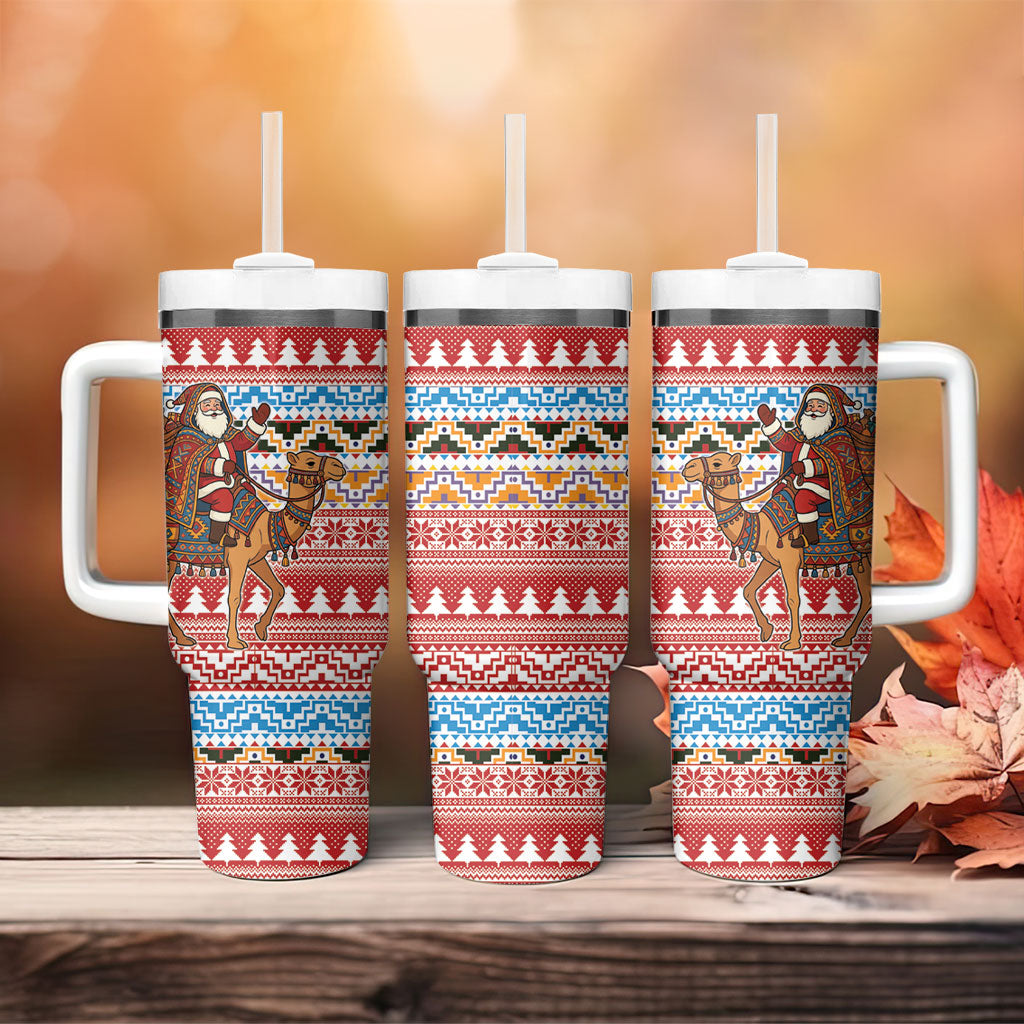 Morocco Christmas Santa Dromedary Camel Tumbler With Handle Berber Amazigh Geometric Motifs
