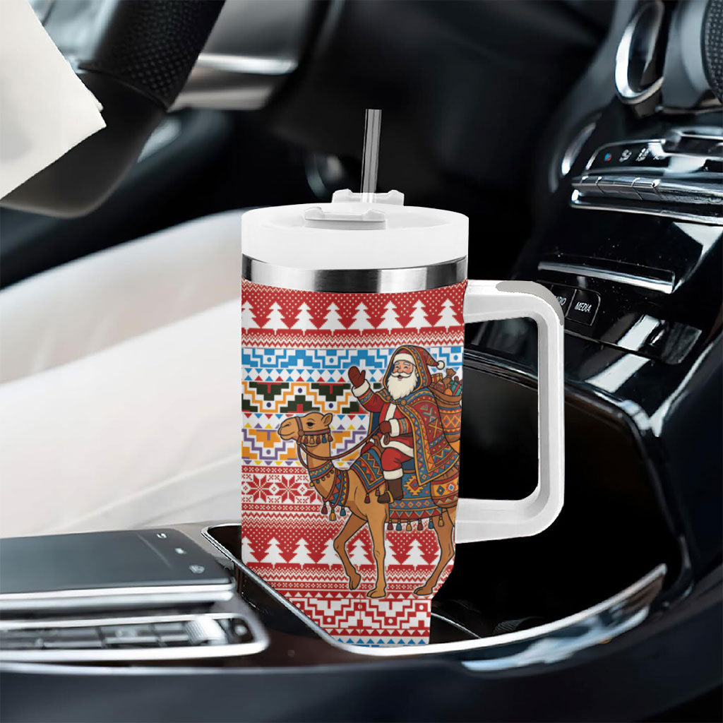Morocco Christmas Santa Dromedary Camel Tumbler With Handle Berber Amazigh Geometric Motifs
