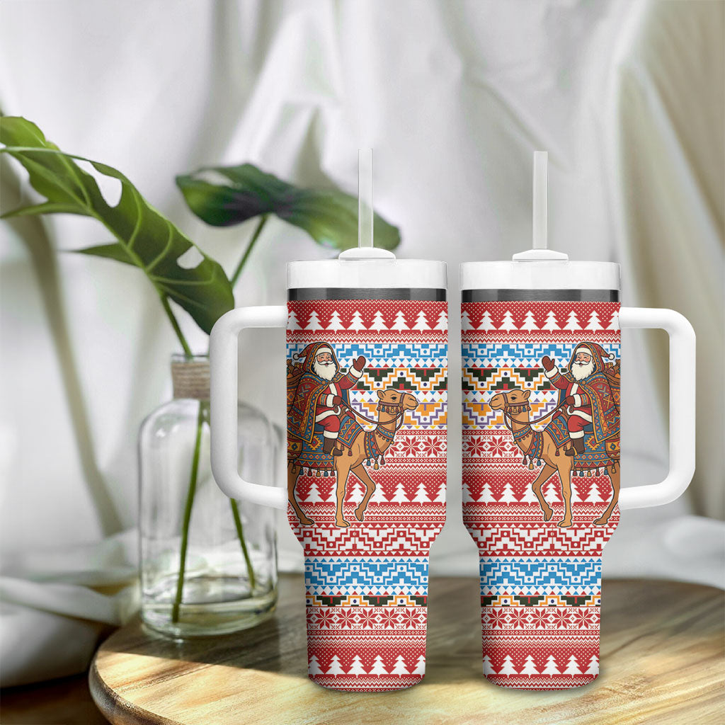 Morocco Christmas Santa Dromedary Camel Tumbler With Handle Berber Amazigh Geometric Motifs