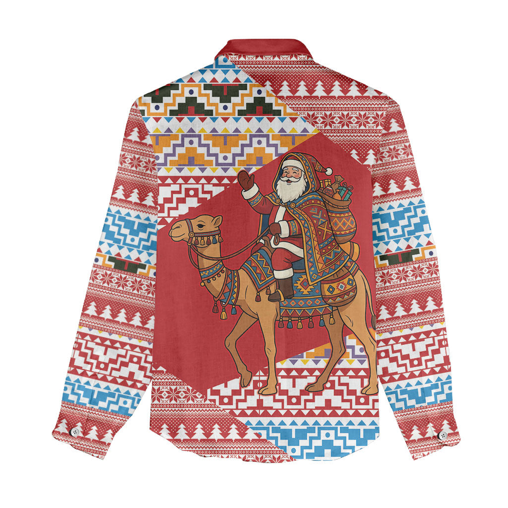Morocco Christmas Santa Dromedary Camel Women Casual Shirt Berber Amazigh Geometric Motifs