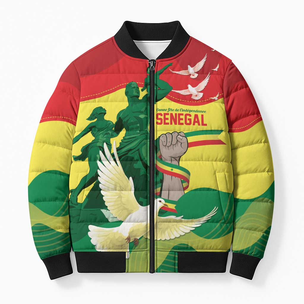 Personalized Senegal Independence Day Bomber Puffer Jacket African Renaissance Monument