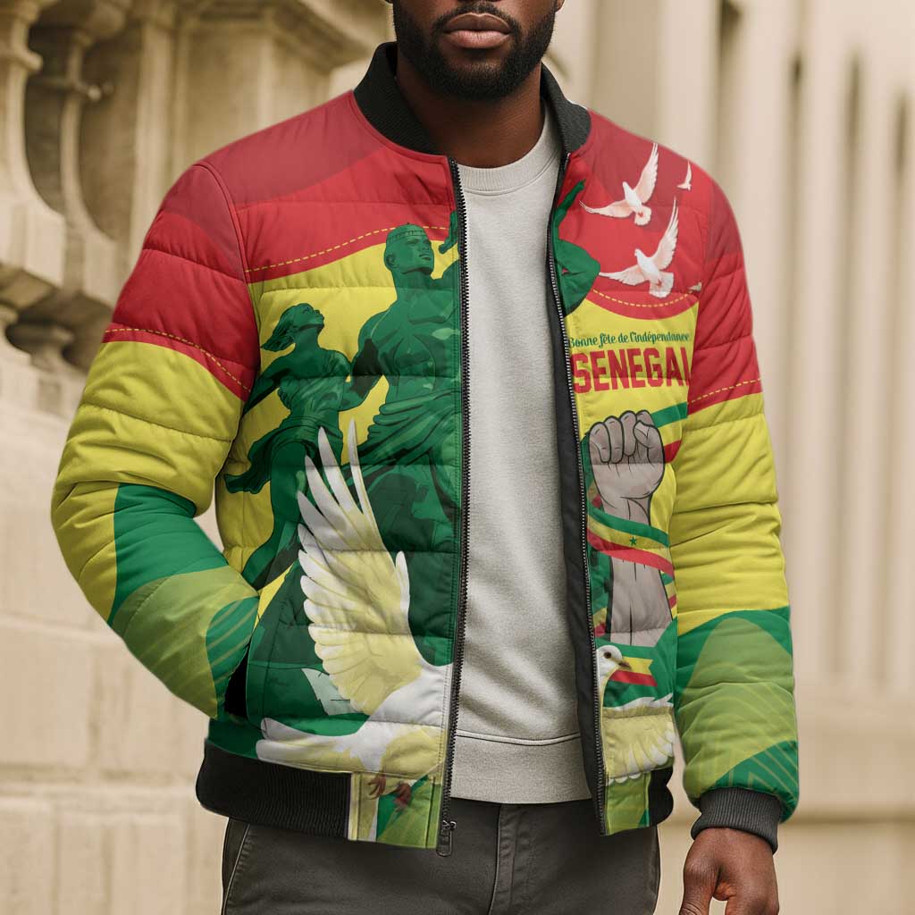 Personalized Senegal Independence Day Bomber Puffer Jacket African Renaissance Monument