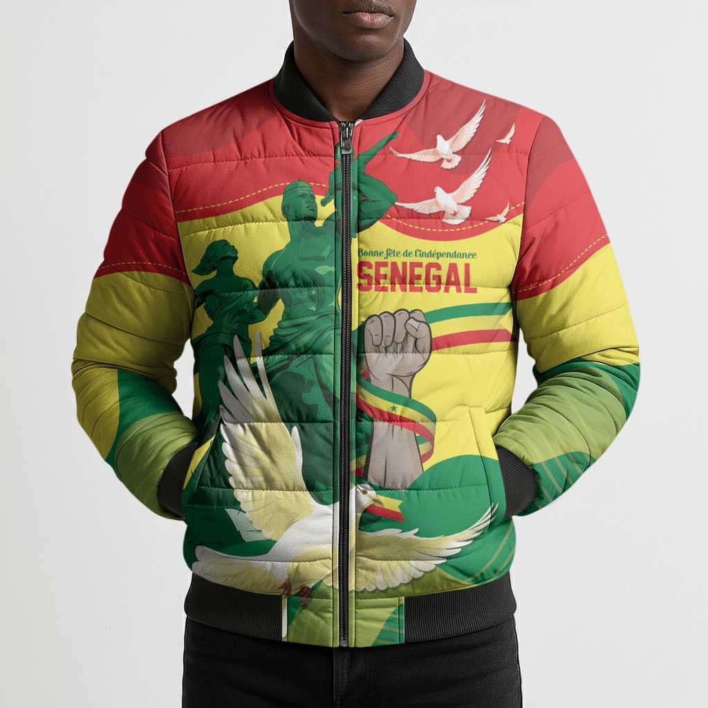 Personalized Senegal Independence Day Bomber Puffer Jacket African Renaissance Monument