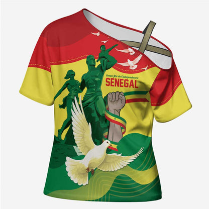 Personalized Senegal Independence Day Cross Shoulder Shirt African Renaissance Monument